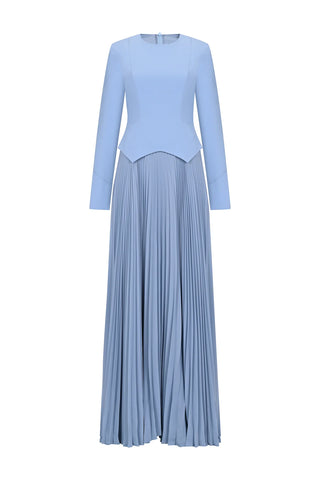 Pleated Evening Dress – Light Blue