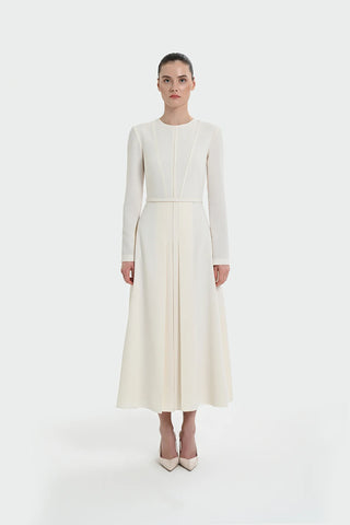 Pleated Belted Maxi Dress – Ecru