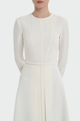 Pleated Belted Maxi Dress – Ecru