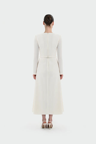 Pleated Belted Maxi Dress – Ecru