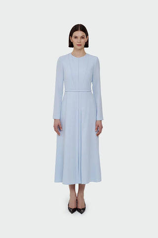 Pleated Belted Maxi Dress – Light Blue