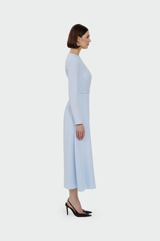 Pleated Belted Maxi Dress – Light Blue