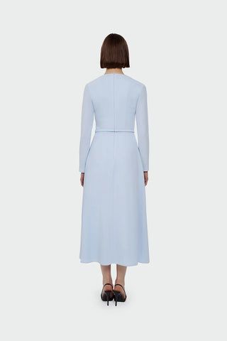 Pleated Belted Maxi Dress – Light Blue