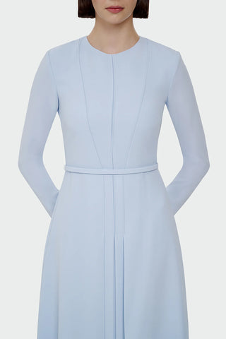 Pleated Belted Maxi Dress – Light Blue