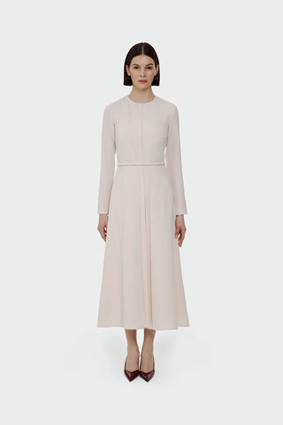 Pleated Belted Maxi Dress – Cream