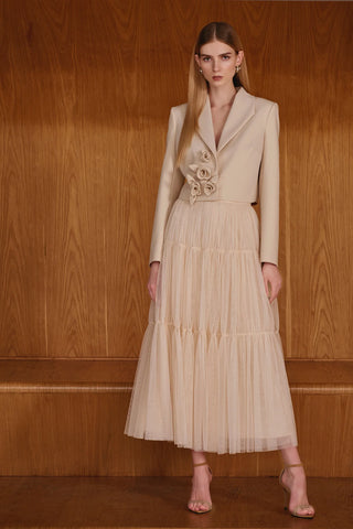 Rose Appliqué Cropped Blazer – Beige