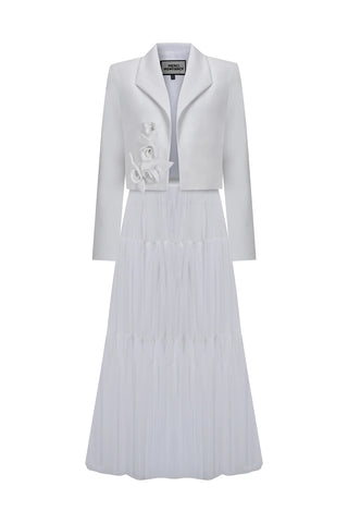 Rose Appliqué Cropped Blazer – Ivory