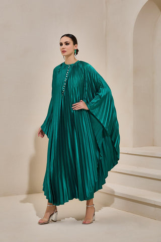 Plisse Satin Maxi Dress Set – Emerald Green