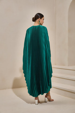Plisse Satin Maxi Dress Set – Emerald Green