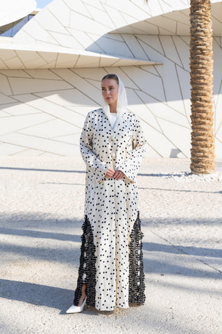 Polka Dot Abaya – White