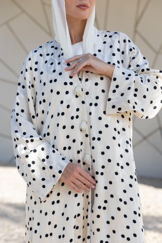 Polka Dot Abaya – White