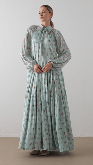 Bow Neck Chiffon Satin Dress – Mint