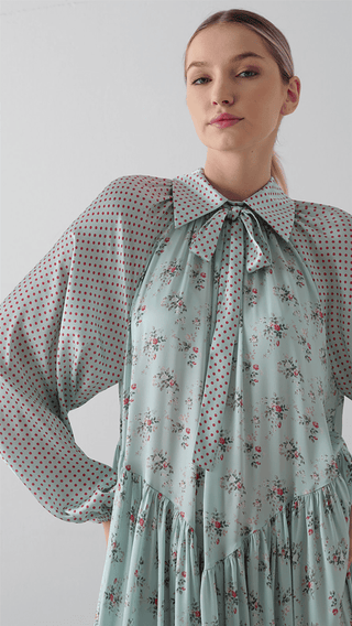 Bow Neck Chiffon Satin Dress – Mint