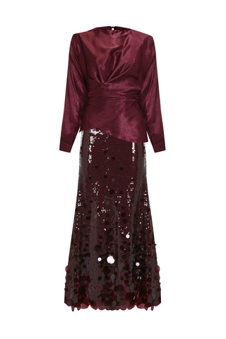 Draped Satin Blouse – Burgundy