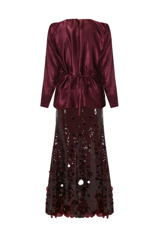 Draped Satin Blouse – Burgundy