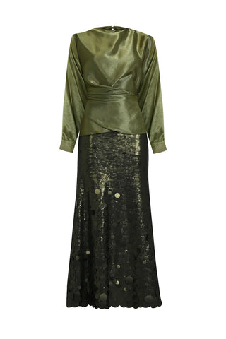 Draped Satin Blouse – Khaki