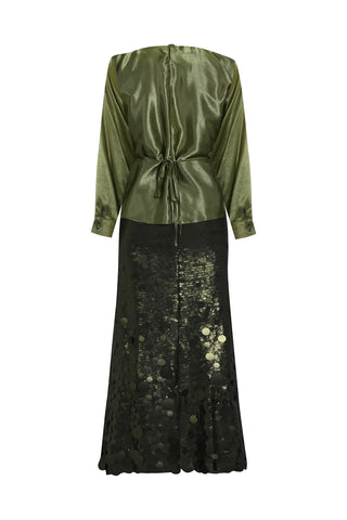 Draped Satin Blouse – Khaki