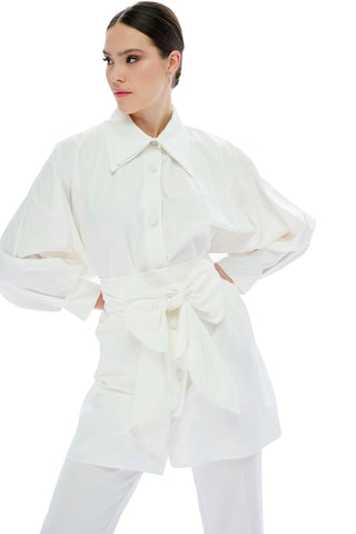 Puno Batwing Shirt with Belt – White