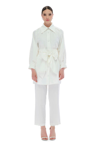 Puno Batwing Shirt with Belt – White