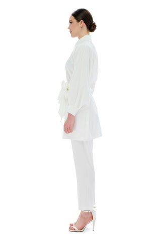 Puno Batwing Shirt with Belt – White