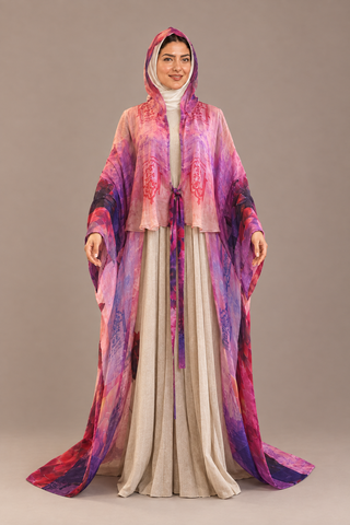 Rang Printed Hooded Abaya