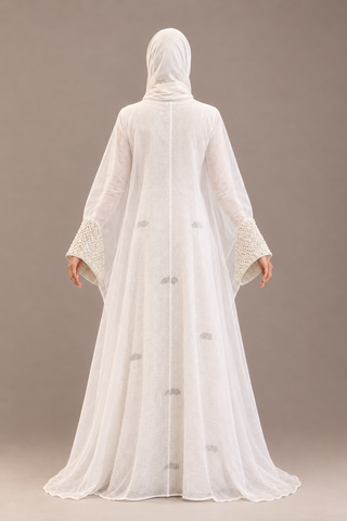 Hala Pearl-Lace Organza Abaya