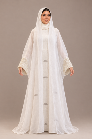 Hala Pearl-Lace Organza Abaya