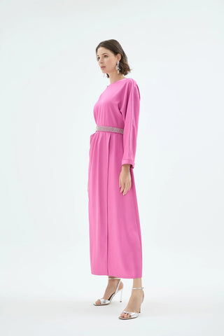 Reyna Draped Belted Dress – Fuchsia