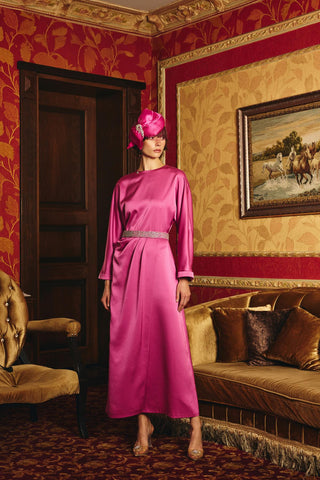 Reyna Draped Belted Dress – Fuchsia