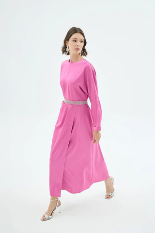 Reyna Draped Belted Dress – Fuchsia