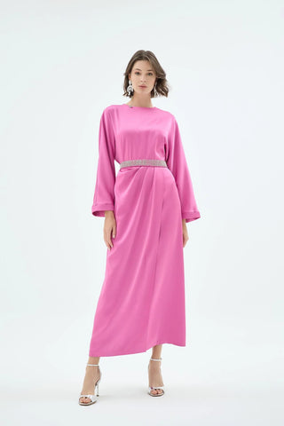 Reyna Draped Belted Dress – Fuchsia