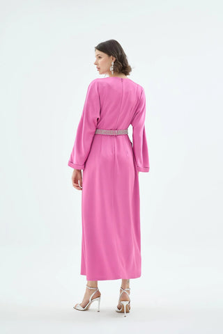 Reyna Draped Belted Dress – Fuchsia