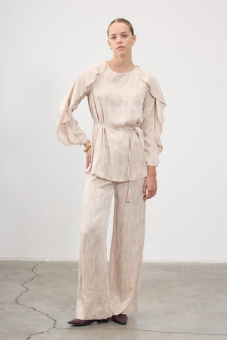 Rhea Draped Sleeve Blouse – Beige