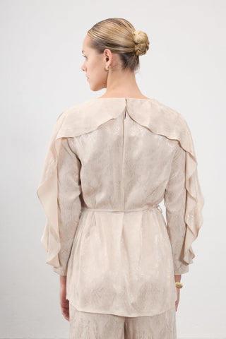 Rhea Draped Sleeve Blouse – Beige