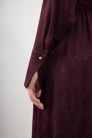 Rhea Jacquard Belted Maxi Dress – Bordeaux