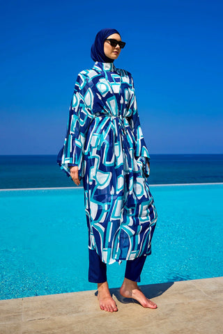Navy Blue Full Coverage Modest Swimwear Set for Women R2513