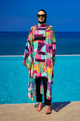 Rivamera Multicolor Brushstroke Print Kimono