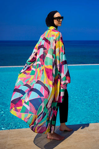 Rivamera Multicolor Brushstroke Print Kimono