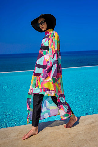 Rivamera Multicolor Brushstroke Print Kimono