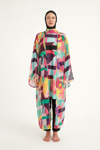 Rivamera Multicolor Brushstroke Print Kimono