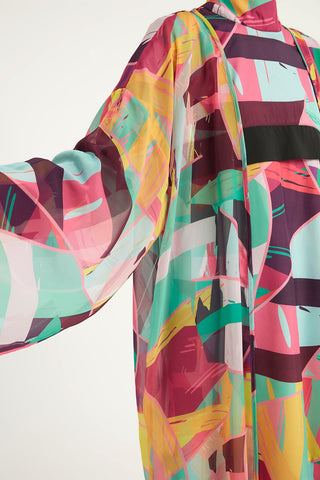 Rivamera Multicolor Brushstroke Print Kimono
