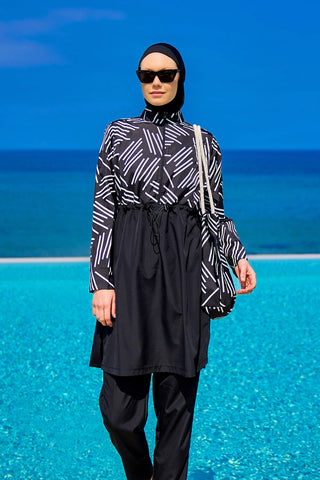 Black Full Coverage Modest Swimwear Set for Women R2509