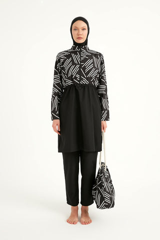 Black Full Coverage Modest Swimwear Set for Women R2509