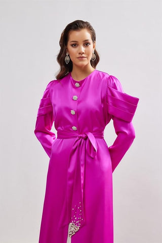 Roma Satin Abaya – Fuchsia