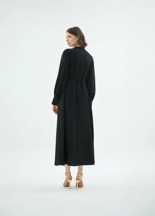 Rose Embellished Shoulder Dress – Black