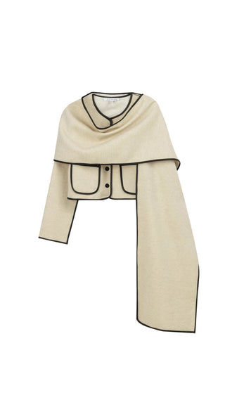 Scarf-Detail Wool Mini Jacket – Ecru