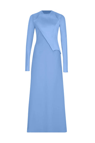 Satin Asymmetric Panel Evening Gown – Light Blue