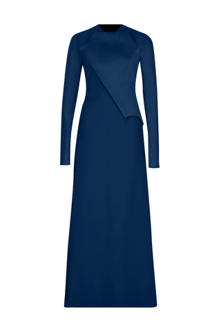 Satin Asymmetric Panel Evening Gown – Emerald