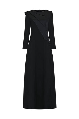 Satin Asymmetric Panel Evening Gown – Black