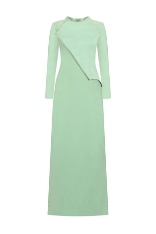Satin Asymmetric Panel Evening Gown – Mint